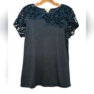 Sundance Lovlier Days Dark Teal Lace Asymmetrical Top Sz M